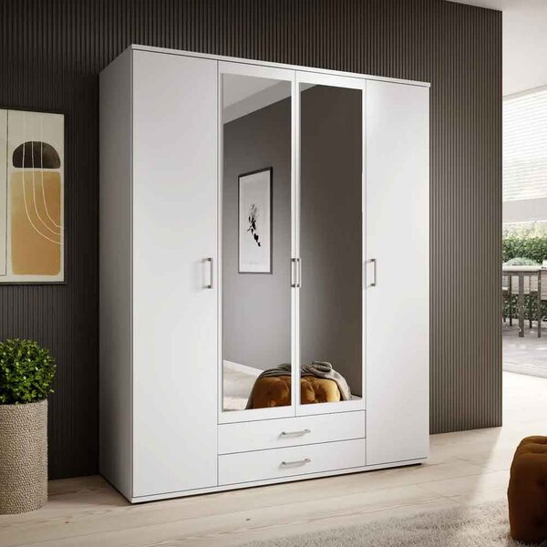 Kasper Wooden Wardrobe With 4 Doors 2 Drawers - White