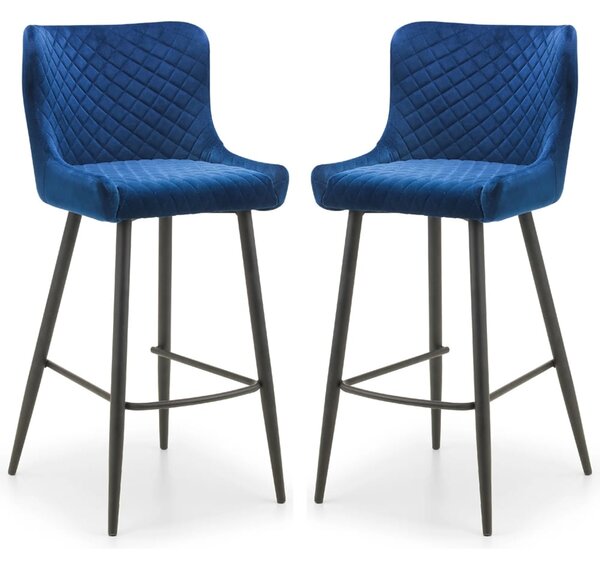 Lakia Blue Velvet Bar Stools With Black Legs - Pair