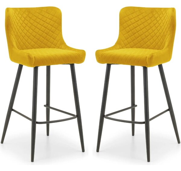 Lakia Mustard Velvet Bar Stools With Black Legs - Pair