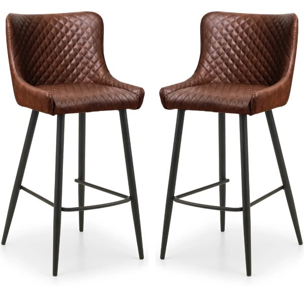 Lakia Brown Faux Leather Bar Stools With Black Legs - Pair