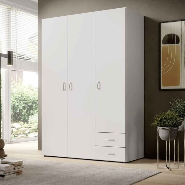 Binnenstad Wooden Wardrobe With 3 Doors 2 Drawers - White