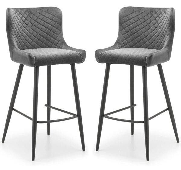 Lakia Grey Velvet Bar Stools With Black Legs - Pair