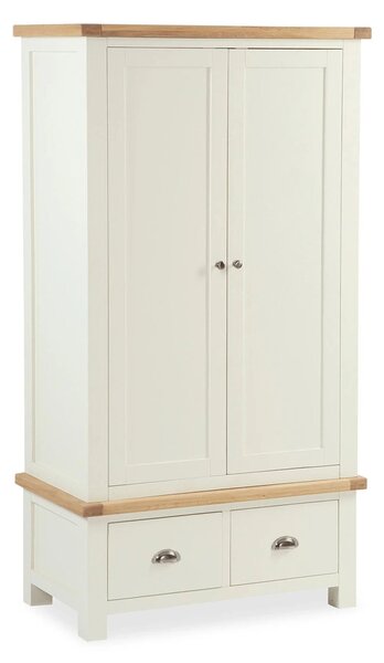 Daymer Cream Painted Double Wardrobe & Drawers | Oiled Oak Top