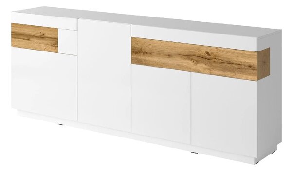 Sevilla White Gloss Sideboard With 3 Doors In Wotan Oak