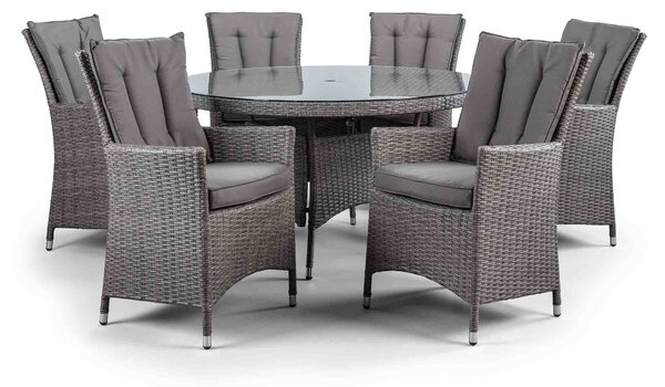 Palma 135cm Round Grey Rattan Dining Table and Chairs with Glass Top, 6 Seater Al Fresco Outdoor Patio Garden Furniture Set | Roseland Furniture
