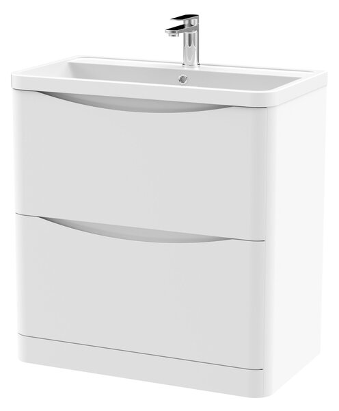 Lunar Floor Standing 2 Drawer Vanity Unit with Polymarble Basin Satin White