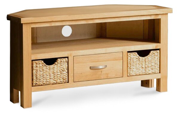 London Oak Corner TV Stand with Baskets | For Screens Up To 56" | Oak