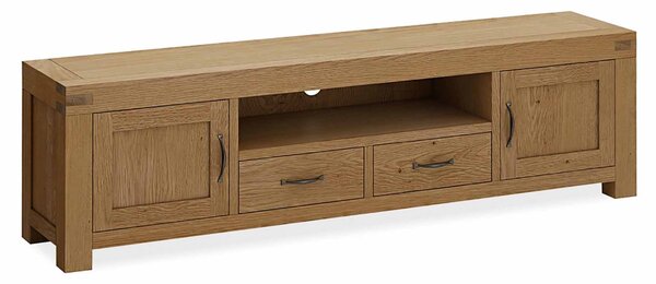 Abbey Grande 200cm Large TV Stand, Screens Up To 76" | Solid Waxed Oak