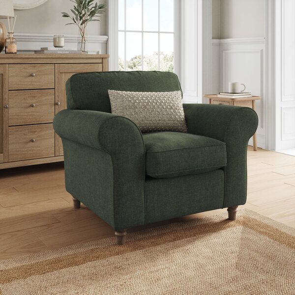 Flori Tonal Plush Chenille Armchair Moss Green