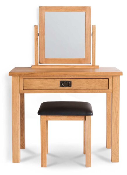 Surrey Oak Dressing Table Set With Seat & Mirror | Rustic Waxed Oak