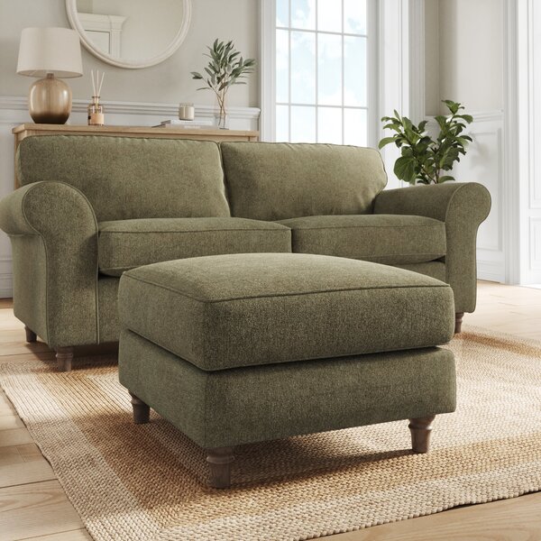 Flori Soft Chenille Footstool Olive