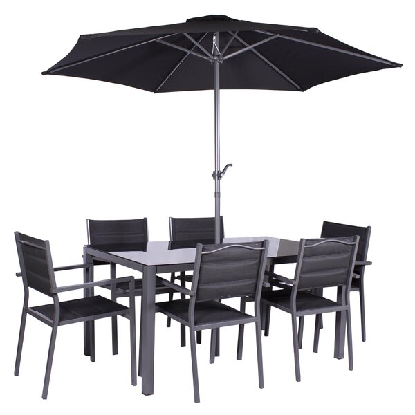 Sorrento 6 Seater Dining Set with Parasol | Roseland