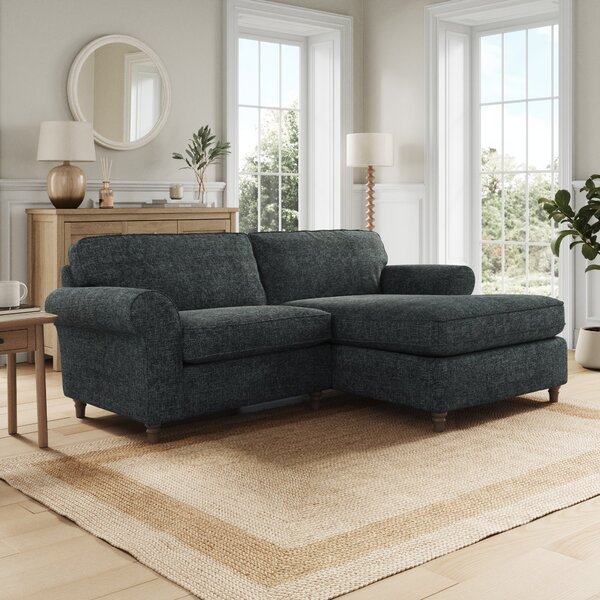 Flori Chunky Chenille Corner Chaise Sofa Navy