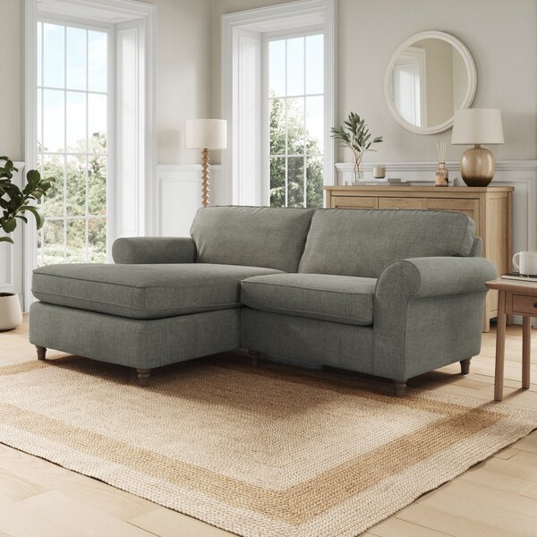 Flori Tonal Plush Chenille Corner Chaise Sofa Grey