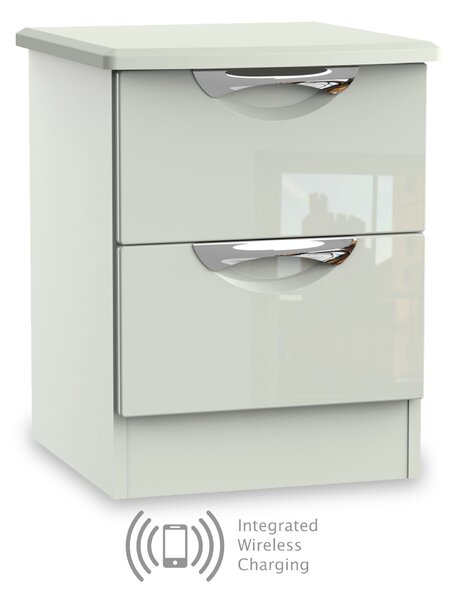 Beckett Cream Gloss Wireless Charging 2 Drawer Cabinet | Roseland
