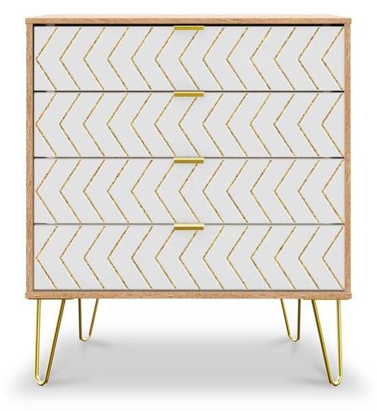 Mila White with Gold Hairpin Legs 4 Drawer Chest | Roseland