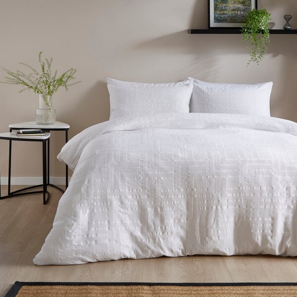 Lyla Textured Waffle Duvet Cover and Pillowcase Set White