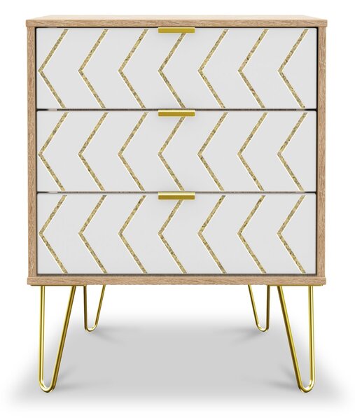 Mila White with Gold Hairpin Legs 3 Drawer Chest | Roseland