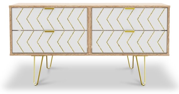 Mila White with Gold Hairpin Legs 4 Drawer Low Storage Unit | Roseland