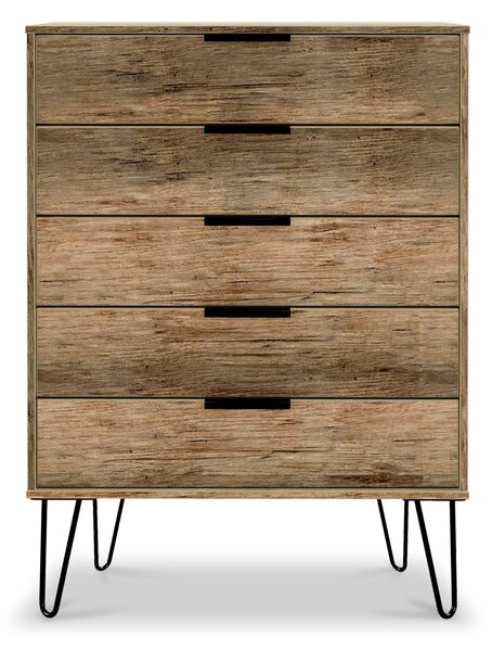 Moreno Rustic Oak 5 Drawer Chest with Black Hairpin Legs | Roseland