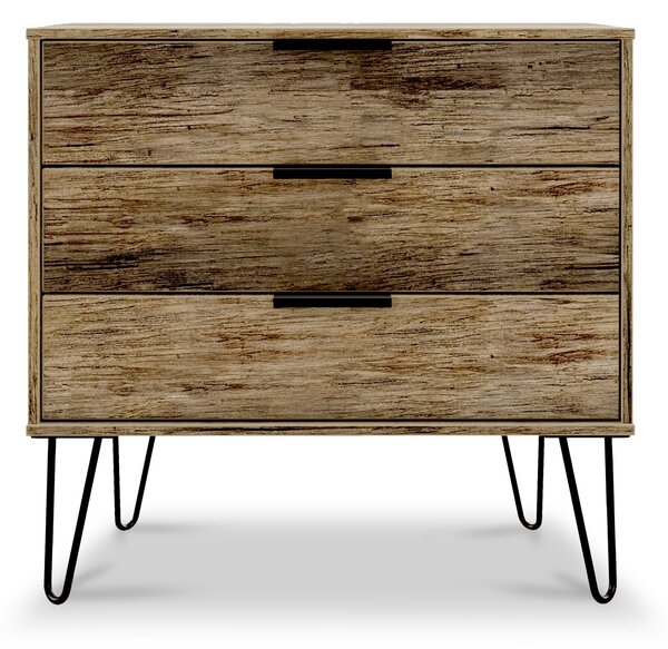 Moreno Rustic Oak 3 Drawer Chest with Black Hairpin Legs | Roseland