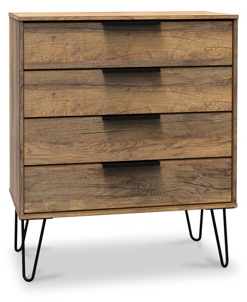 Moreno Rustic Oak 4 Drawer Chest with Black Hairpin Legs | Roseland