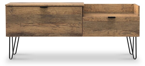 Moreno Rustic Oak TV Console Unit with Black Hairpin Legs | Roseland