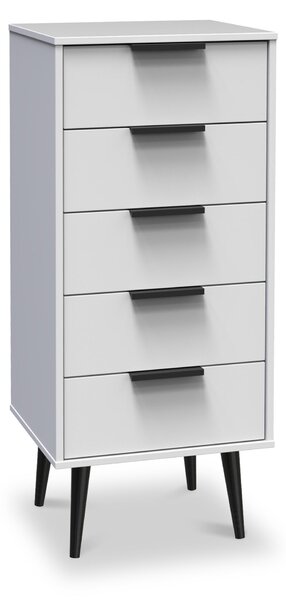 Asher White 5 Drawer Wooden Tallboy with Black Legs | Roseland