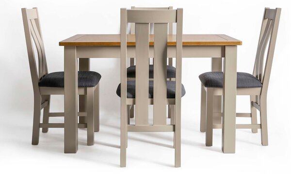 Padstow Grey Painted Small Dining Set, 4x Chairs, 120cm, Solid Oak Top