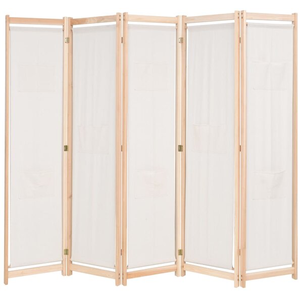 5-Panel Room Divider Cream 200x170x4 cm Fabric