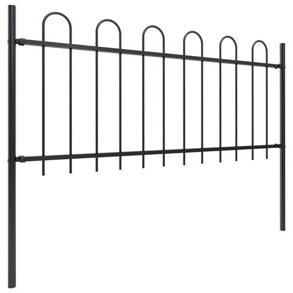 Garden Fence with Hoop Top Steel 3.4x0.8 m Black