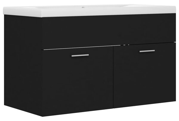 Sink Cabinet with Built-in Basin Black Engineered Wood