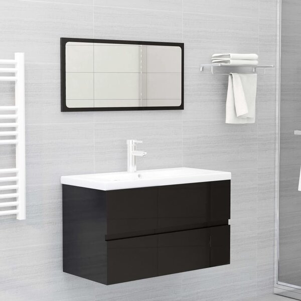 Black Gloss Sink Cabinet with Built-in Basin