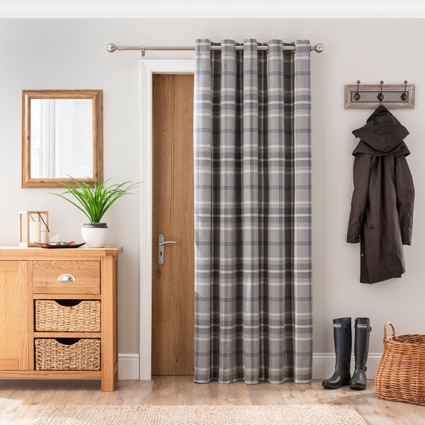 Highland Check Dove Grey Eyelet Door Curtain Dove (Grey)