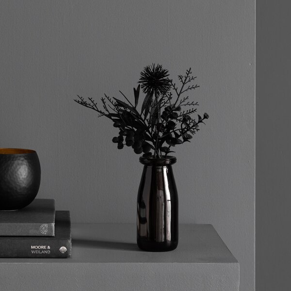Black Floral Arrangement in Glass 26cm Black