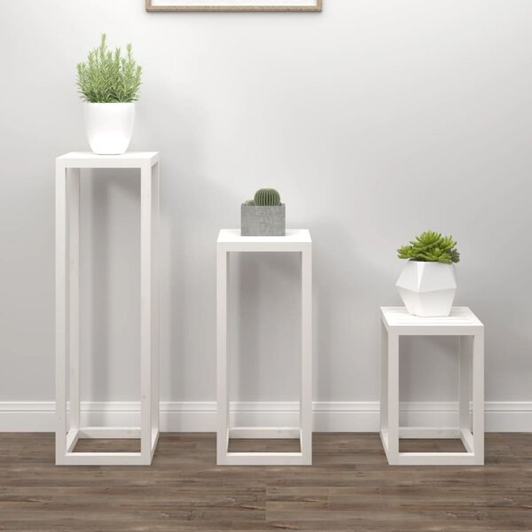 3 Piece Plant Stand Set White Solid Wood Pine