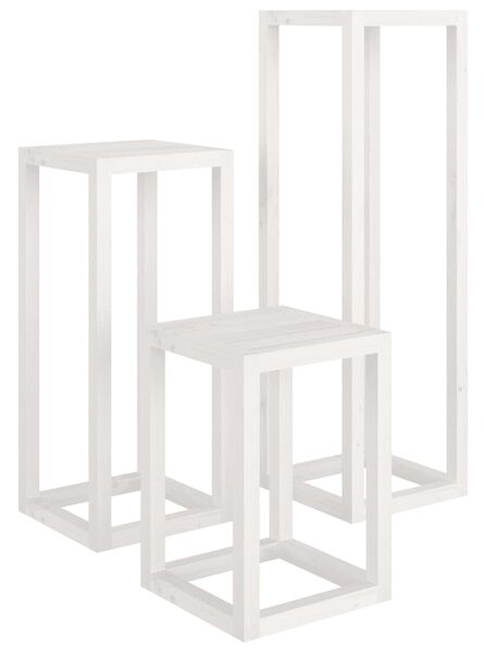 3 Piece Plant Stand Set White Solid Wood Pine