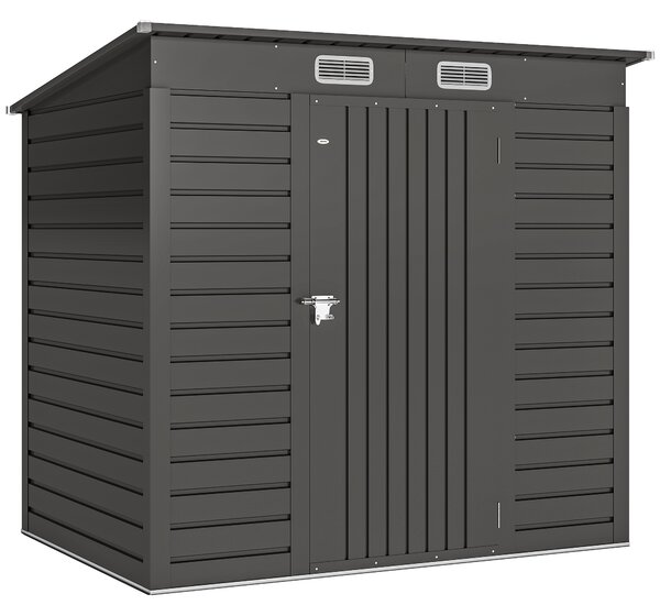 Outsunny 6.3 x 4.3FT Garden Shed. Galvanised Metal Shed, Outdoor Tool Storage Shed with Pent Roof, Lockable Door and 2 Vents, Grey