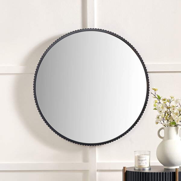 Metal Cog Edged Round Wall Mirror Black