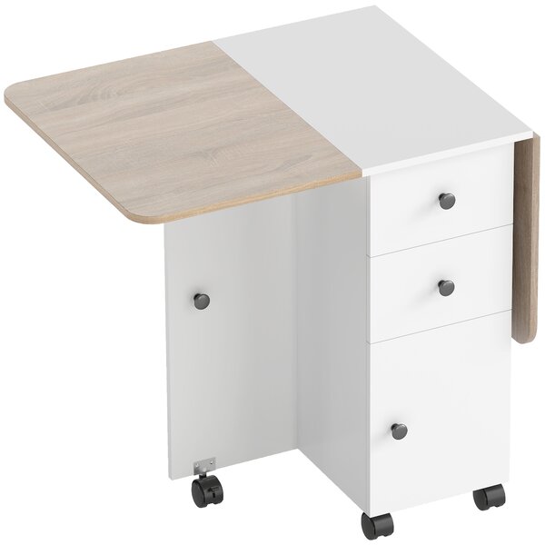 HOMCOM Multi-Storage Six-Person Drop Leaf Dining Table - Oak and White Aosom UK