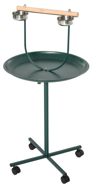 PawHut Bird Perch Stand with Perch, Four Wheels, Feeding Bowls for Small & Medium Birds, Green