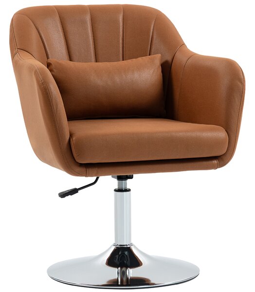 HOMCOM Swivel Accent Chair for Living Room Contemporary Vanity Armchair with Adjustable Height Thick Cushion Lumbar Support Armrest Brown Aosom UK