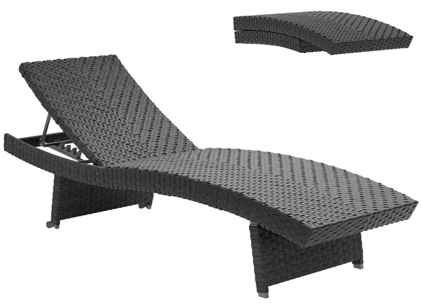 Outsunny Outdoor PE Rattan Sun Lounger with 4-Level Adjustable Backrest, Non-Slip Legs for Balcony, Beach, Black Aosom UK