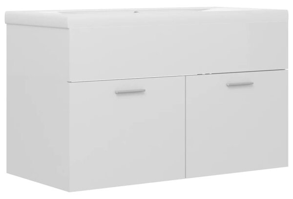 Sink Cabinet with Built-in Basin High Gloss White Engineered Wood