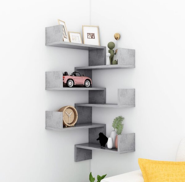 Wall Corner Shelf 2 pcs Concrete Grey 40x40x50 cm Engineered Wood