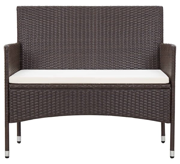 Garden Bench with Cushion Poly Rattan Brown