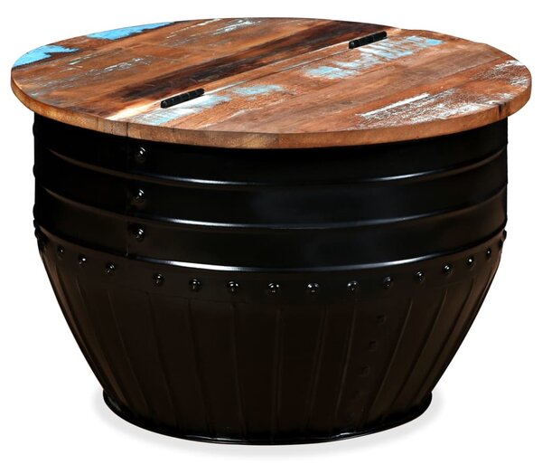 Coffee Table Solid Reclaimed Wood Black Barrel Shape