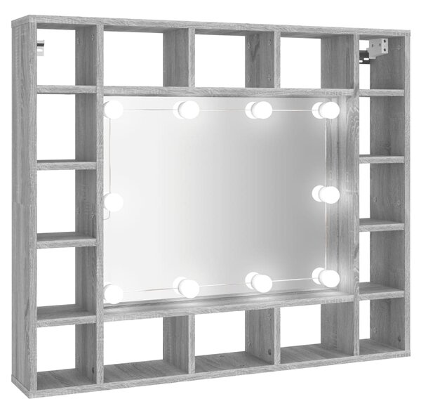 Mirror Cabinet with LED Grey Sonoma 91x15x76.5 cm