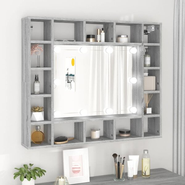 Mirror Cabinet with LED Grey Sonoma 91x15x76.5 cm