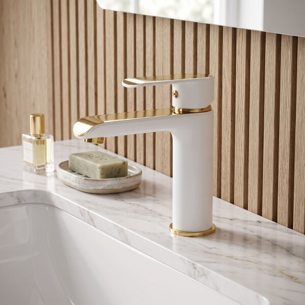 Bathroom faucet REA Bloom White Gold Low